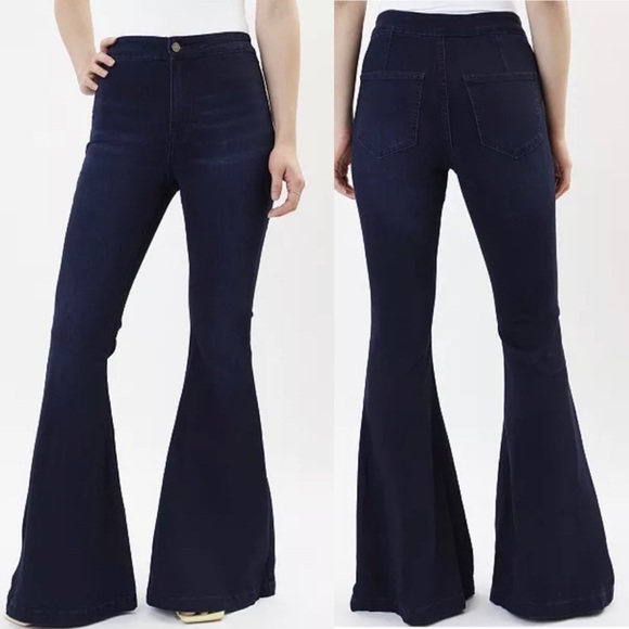 Kancan Signature Dark Wash Ultra High Rise Extreme Flare Jeans - Picture 1 of 9